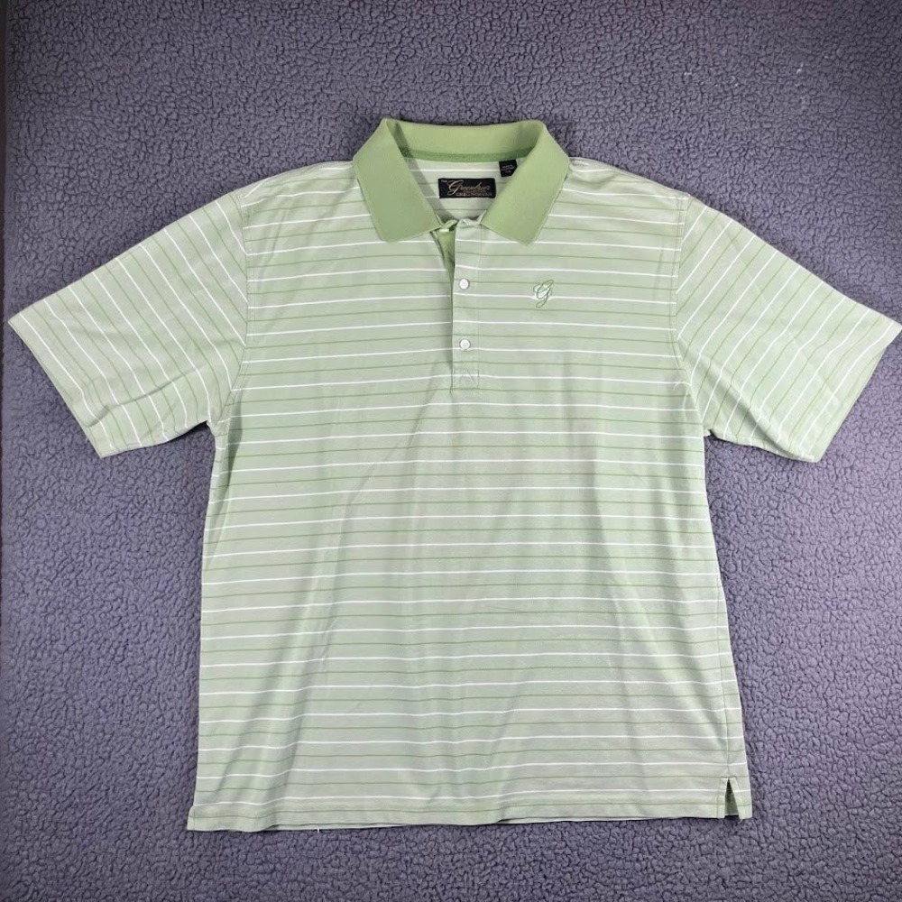 Greg Norman Greenbrier Collection Mens XXL Sage Green Striped Golf Polo Shirt